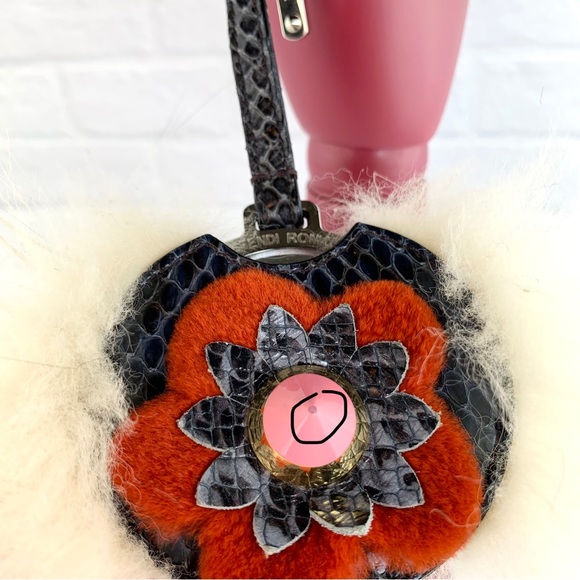 Authentic FENDI Mirror Floral Python Skin Leather Fur Bag Bug Charm - Picture 14 of 16